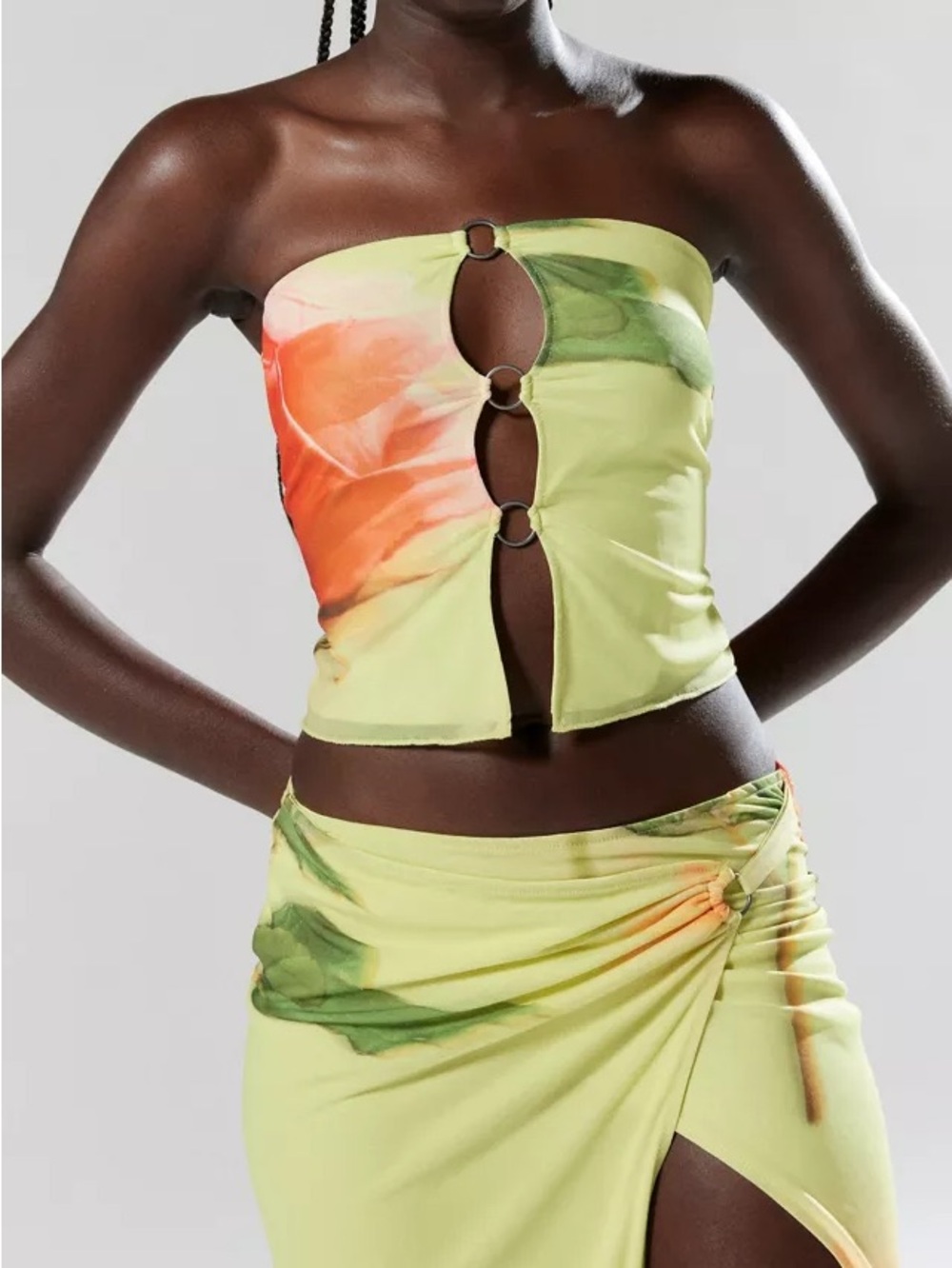 silence + noise Lime Ombre Strapless Ring-Front tube Top and skirt set size XL